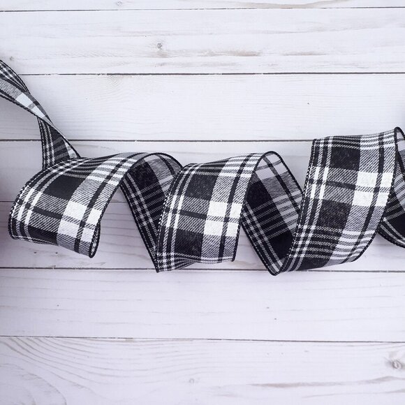 Other - Wired Decorative Ribbon Plaid Black White 2.5 Inch x 80 Feet R7